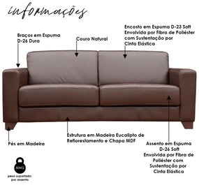 Sofá 3 Lugares Estocolmo 205cm Couro Chocolate G03 - Gran Belo