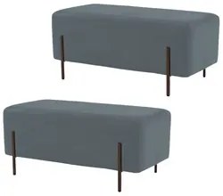 Kit 2 Puffs Decorativos 90cm Base Aço Status C-317 Veludo Cinza - Domi