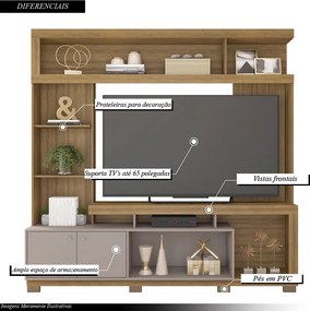 Home Estante Rio 210cm TV até 65 com Prateleiras MDP/HDF Mel/Cacao G11 - Gran Belo