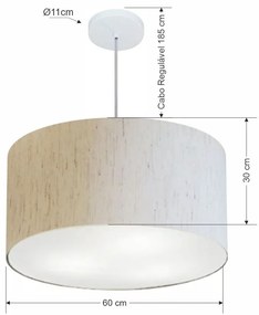 Lustre Pendente Cilíndrico Md-4101 Cúpula em Tecido 60x30cm Linho Bege - Bivolt