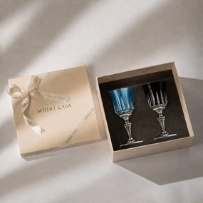 Kit 2 Taças Coloridas de Cristal Lapidado 66 P/ Licor c/ Caixa de Presente - KT17  KT17