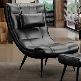 Poltrona Decorativa Sala de Estar Pés Palito Letty PU Preto G19 - Gran Belo