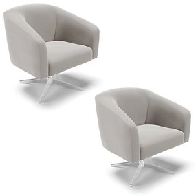 Poltrona Decorativa Giratória Cromada Kit 2 Stella Veludo D03 - D'Rossi - Cinza