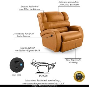 Poltrona do Papai Sala de Cinema Reclinável Kylie Power Elétrica USB PU Whisky G23