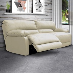 Sofá 2 Lugares Reclinável Elétrico Asmará 174cm Couro Off White G43 - Gran Belo
