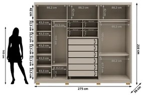 Guarda Roupa Com Espelho Dubai Majestic 6 Portas e 6 Gavetas Fendi - Vila Rica Móveis