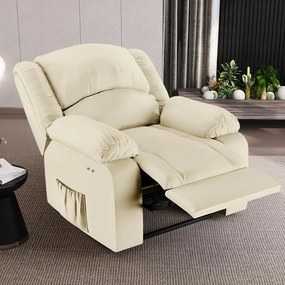 Poltrona do Papai Reclinável Sala de Cinema Madrid Power Touch Massagem USB PU Bege G23 - Gran Belo