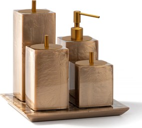 Conjunto Banheiro 4 Pçs Resina - Champagne - Ouro Escovado  Champagne - Ouro Escovado