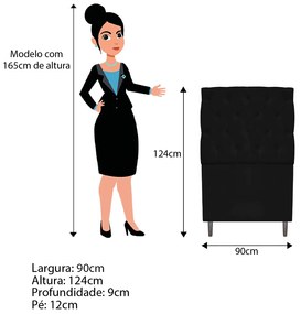 Cabeceira Estofada Liverpool 90 cm Solteiro Corano Preto - ADJ Decor