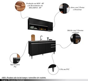 Conjunto Balcão de Cozinha para Pia Aéreo Dodoma MDP/BP Preto G96 - Gran Belo