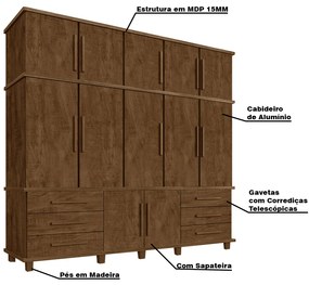 Guarda Roupa 12 Portas 6 Gavetas e Sapateira Hawking Malbec G37 - Gran Belo