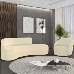 Sofá 4 Lugares 220cm Wendi e Poltrona Steve Boucle Bege I01  - Mpozena