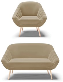 Kit 01 Namoradeira 02 Lugares e 01 Poltrona Giovana Suede Pés Palito Natural - D'Rossi - Marrom Rato