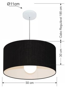 Lustre Pendente Cilíndrico Md-4069 Cúpula em Tecido 50x30cm Preto - Bivolt