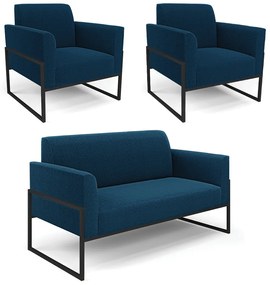 Namoradeira e 2 Poltronas Industrial Alta Preto Marisa Bouclê D03 - D'Rossi - Azul