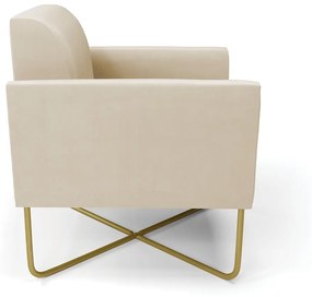 Kit 2 Poltronas Base X Industrial Dourado Marisa Suede Bege  D03 - DRossi