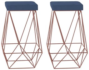 Kit 2 Banqueta Decorativa Kathy Base Bronze Suede Azul Marinho G41 - Gran Belo