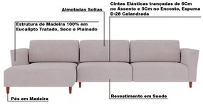 Sofá 290cm com Chaise Esquerda Franz Suede Rosê G52 - Gran Belo