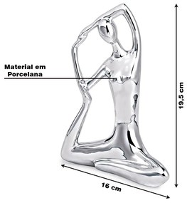 Escultura Decorativa de Yoga em Porcelana 19,5x16x6 Prata G39 - Gran Belo
