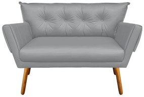 Kit 01 Namoradeira e 02 Poltronas Anitta Corino Pés Palito Castanho D03 - D'Rossi - Cinza