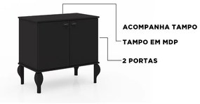 Buffet Aparador Clássico Provençal 02 Portas - Preto