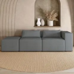 Sofá 5 Lugares 343cm Com Puff Esquerdo Fay Linho Grafite Z55 - Mpozena