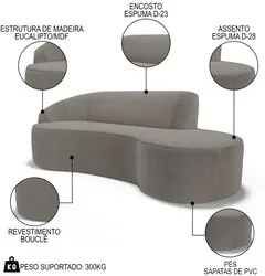 Sofá Living  3 Lugares 260cm Braço Esquerdo Mozart D06 Bouclê Bege Esc