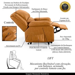 Poltrona do Papai Reclinável Sala de Cinema Madrid Elevação Lift Elétrico PU Whisky  G23 - Gran Belo