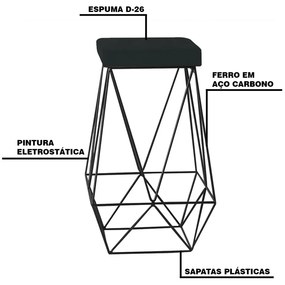Kit 2 Banqueta Decorativa Kathy Base Preta Suede Preto G41 - Gran Belo
