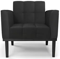 Sofá Namoradeira e 2 Poltronas Base Madeira Preto Ana Sintético Preto