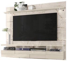 Painel TV 60 Pol 182cm Bancada Suspensa para Sala Quelen M20 - D'Rossi - Calacata e Off White