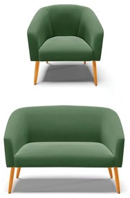 Sofá Namoradeira e Poltrona Pé Palito Castanho Stella Suede Verde D03 - D'Rossi