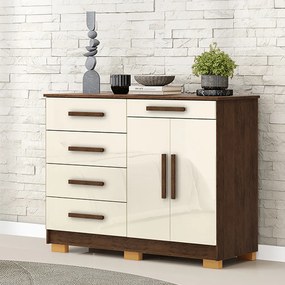 Cômoda Quarto 122cm com 2 Portas Sapateira Vitória Imbuia/Champanhe V01 - D'Rossi