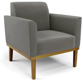 Poltrona Base de Madeira Fixa Castanho Marisa Suede - Grafite