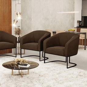 Cadeira Sala de Jantar Base Industrial Preto kit 2 Stella Suede D03 - D'Rossi - Marrom