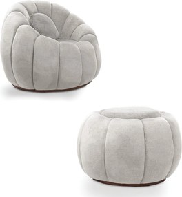 Poltrona e Puff Decorativo Orgânico Fixo Cloud Bouclê E03 - D'Rossi - Cinza claro