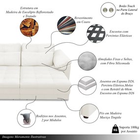 Sofá Retrátil Elétrico Sala de Estar Nolan Bipartido 175cm Conforto Premium em Couro Branco G58 - Gran Belo