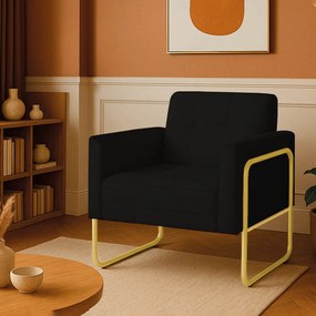 Poltrona Sala Industrial Alta Tubo Dourado Elisa Linho D03 - D'Rossi - Preto