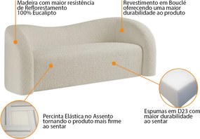 Sofá Curvo 3 Lugares Orgânico Sala Recepção Escritório Coréia 180cm Bouclé