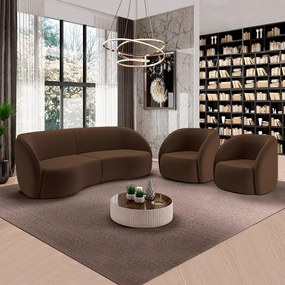 Conjunto Sofá Sala de Estar Bipartido 240cm e 2 Poltronas Clarke Veludo Marrom G45 - Gran Belo