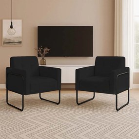 Poltrona Sala Industrial Alta Tubo Preto Kit 2 Elisa Suede D03 - D'Rossi - Preto