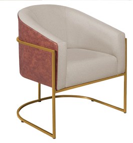 Poltrona Luiza Base de Ferro Dourado Corano Nozes e Linho Bege - ADJ Decor