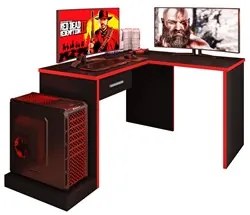 Mesa Gamer em L Para Computador DRX9000 Preto/Vermelho - Móveis Leão