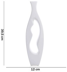 Vaso Decorativo em Cerâmica Vazado Branco 39,5x12 cm - D'Rossi