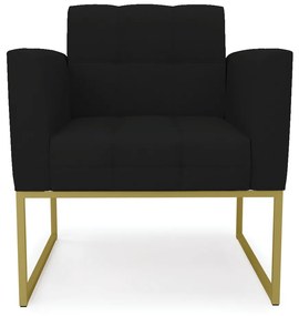 Poltrona Elisa Linho Preto A79 Base Metálica Industrial Dourado - D'Rossi