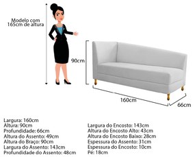 Recamier Valéria 160cm Lado Direito Corano Branco - ADJ Decor