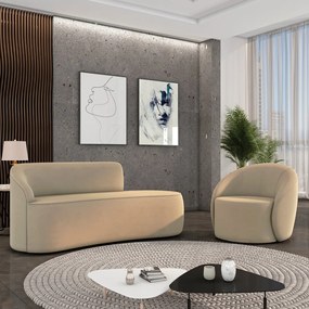 Sofá 3 Lugares Orgânico 180cm Morgan e Poltrona Lua Suede - Marrom Rato