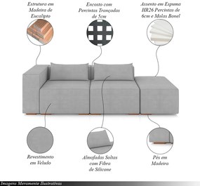 Sofá Versátil Sala de Estar Atlanta 338cm Modulado Veludo Cinza G52 - Gran Belo
