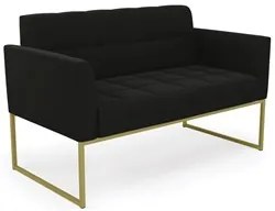 Sofá Namoradeira Base Industrial Dourado Ana Suede Preto - Ibiza