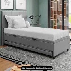 Bicama Box Baú Solteirão 96x203cm Samy S05 Sintético Cinza - Mpozenato
